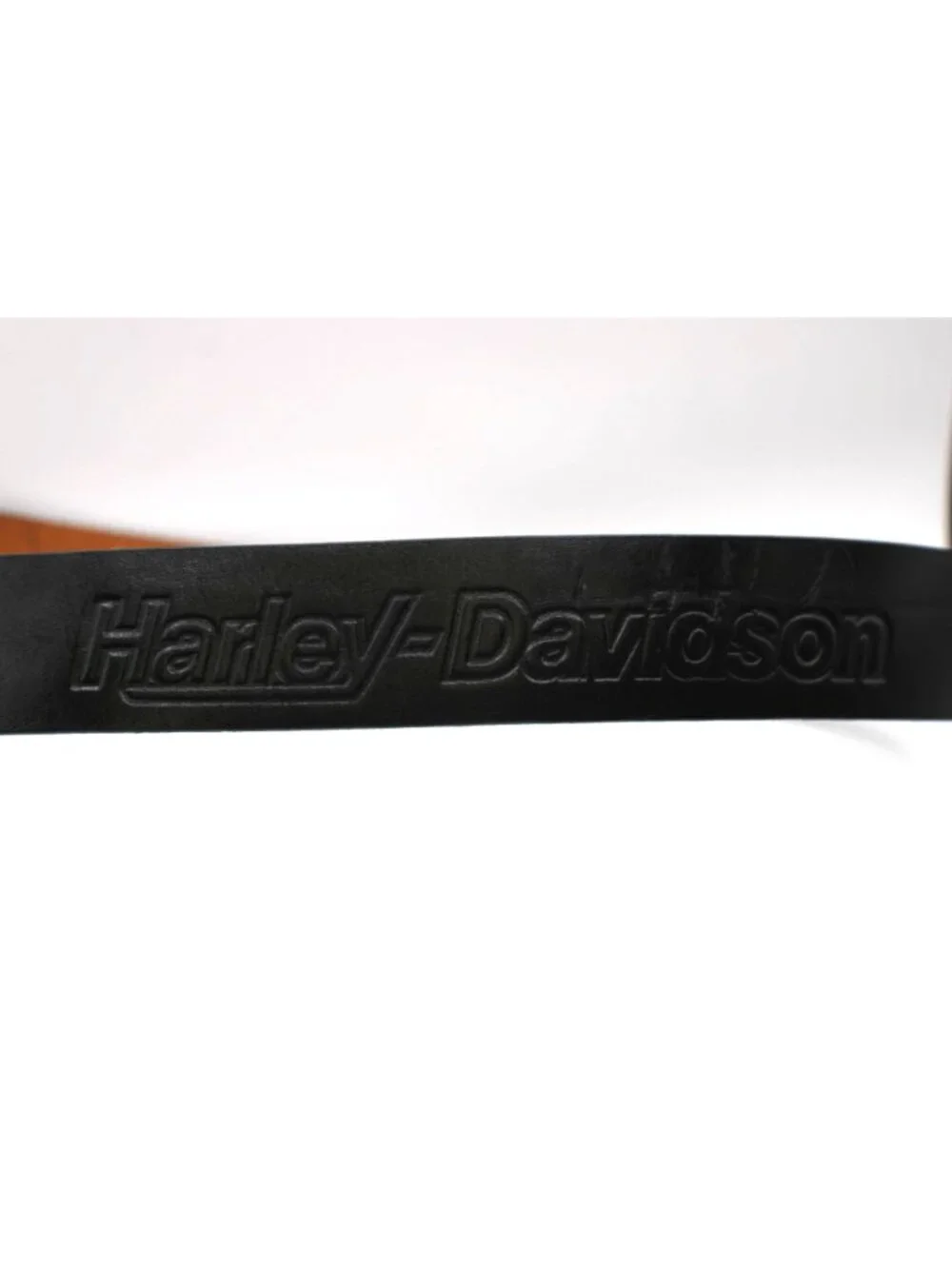 Harley-Davidson Black Leather Belt Size 36/38 Embossed Logo & Wings Design Made